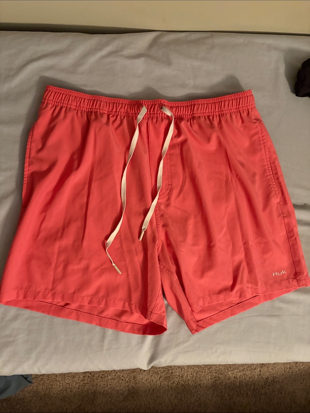 Huk Men's Coral Swim Trunks with White Drawstring